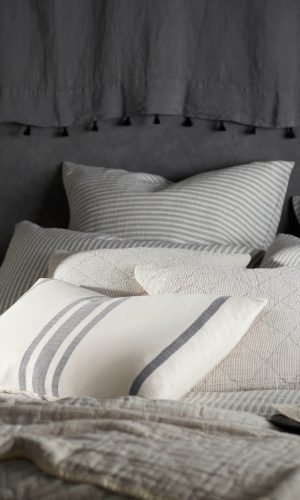 Grey Ticking Stripe Cotton Linen Bed Linen